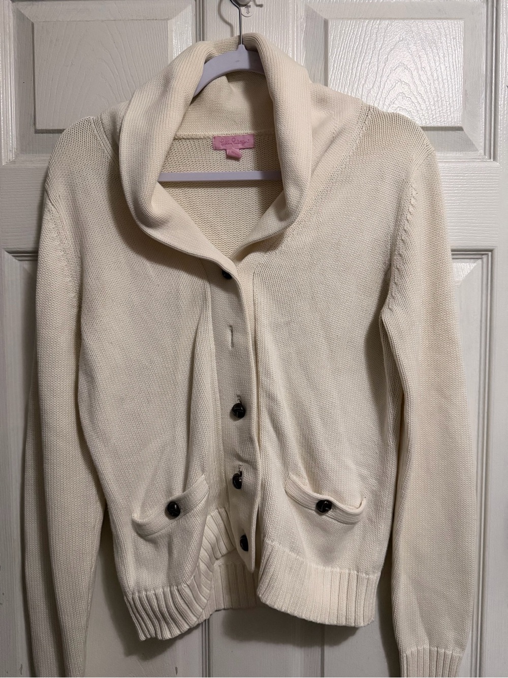 Lilly Pulitzer Cream Shawl-Collar Button Cardigan